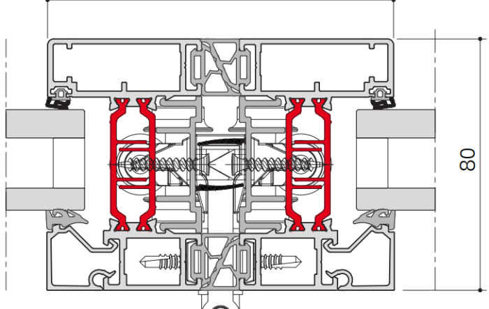 Porte repliable F80 - Coupe Horizontale Ouvrant Chariot