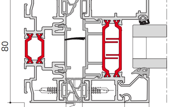 Porte repliable F80 - Coupe Horizontale Ouvrant Paumelle Dormant