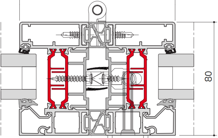 Porte repliable F80 - Coupe Horizontale Verrouillage Intermédiaire