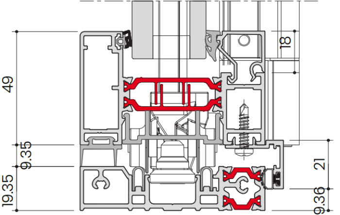 Porte repliable F80 - Coupe Verticale Basse Seuil PMR
