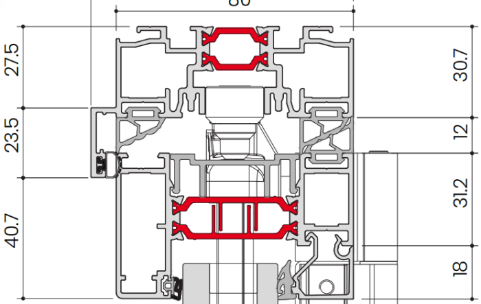 Porte repliable F80 - Coupe Verticale Haute